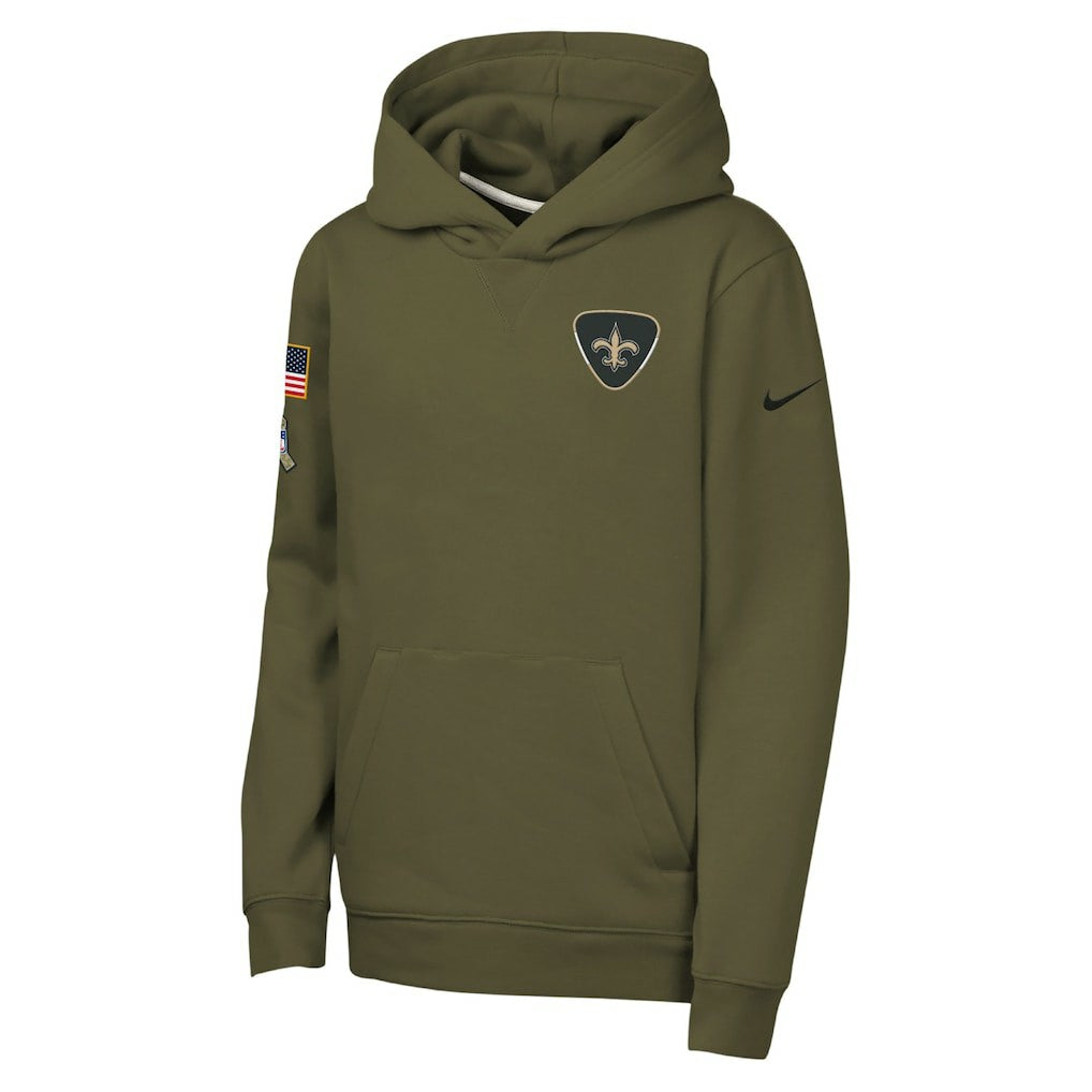 New Orleans Saints Youth 2025 Salute to Service Club Fleece Hoodie - Olive - Nike