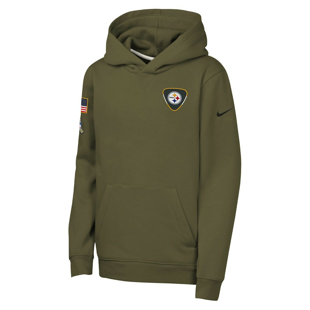 Pittsburgh Steelers Youth 2025 Salute to Service Club Fleece Hoodie - Olive - Nike