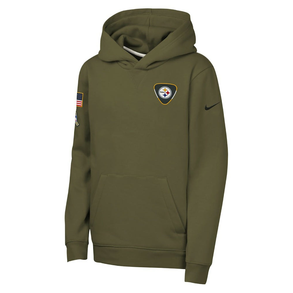 Pittsburgh Steelers Youth 2025 Salute to Service Club Fleece Hoodie - Olive - Nike