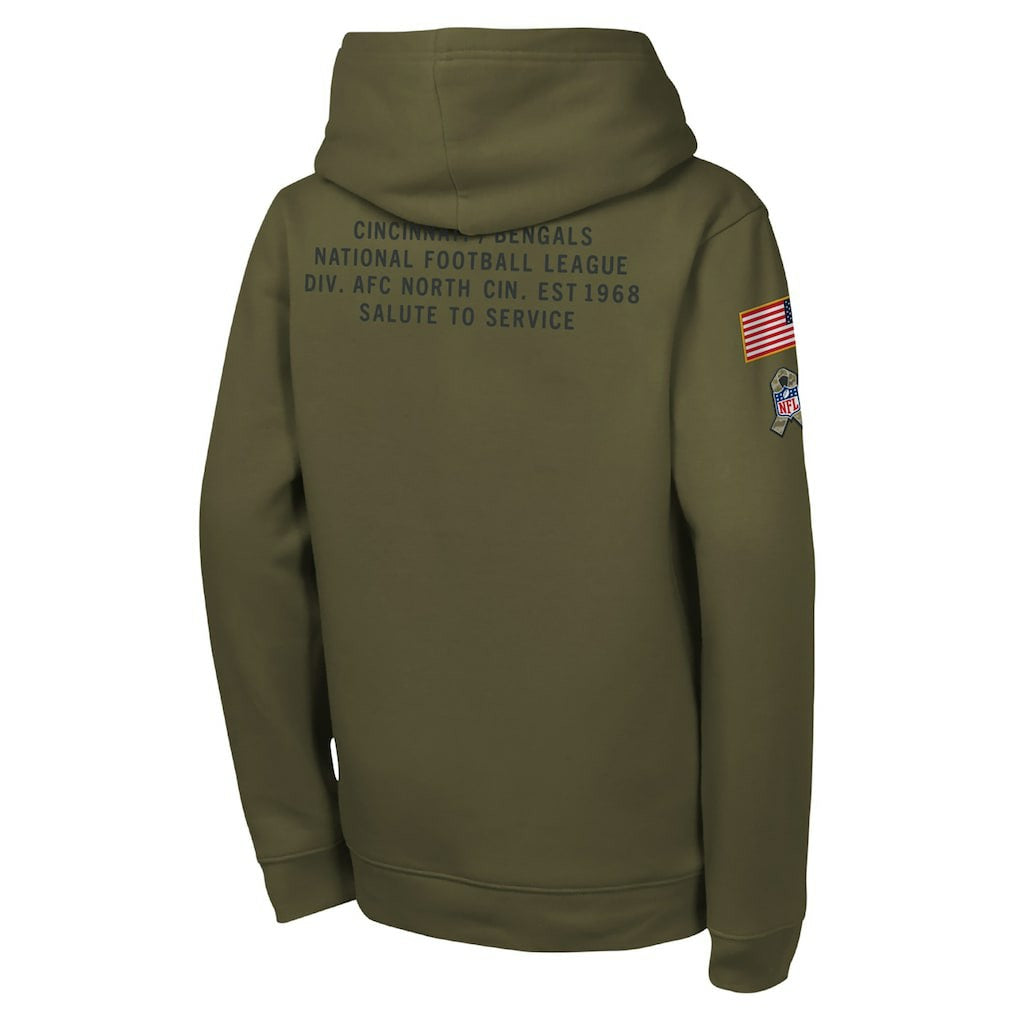 Cincinnati Bengals Youth 2025 Salute to Service Club Fleece Hoodie - Olive - Nike