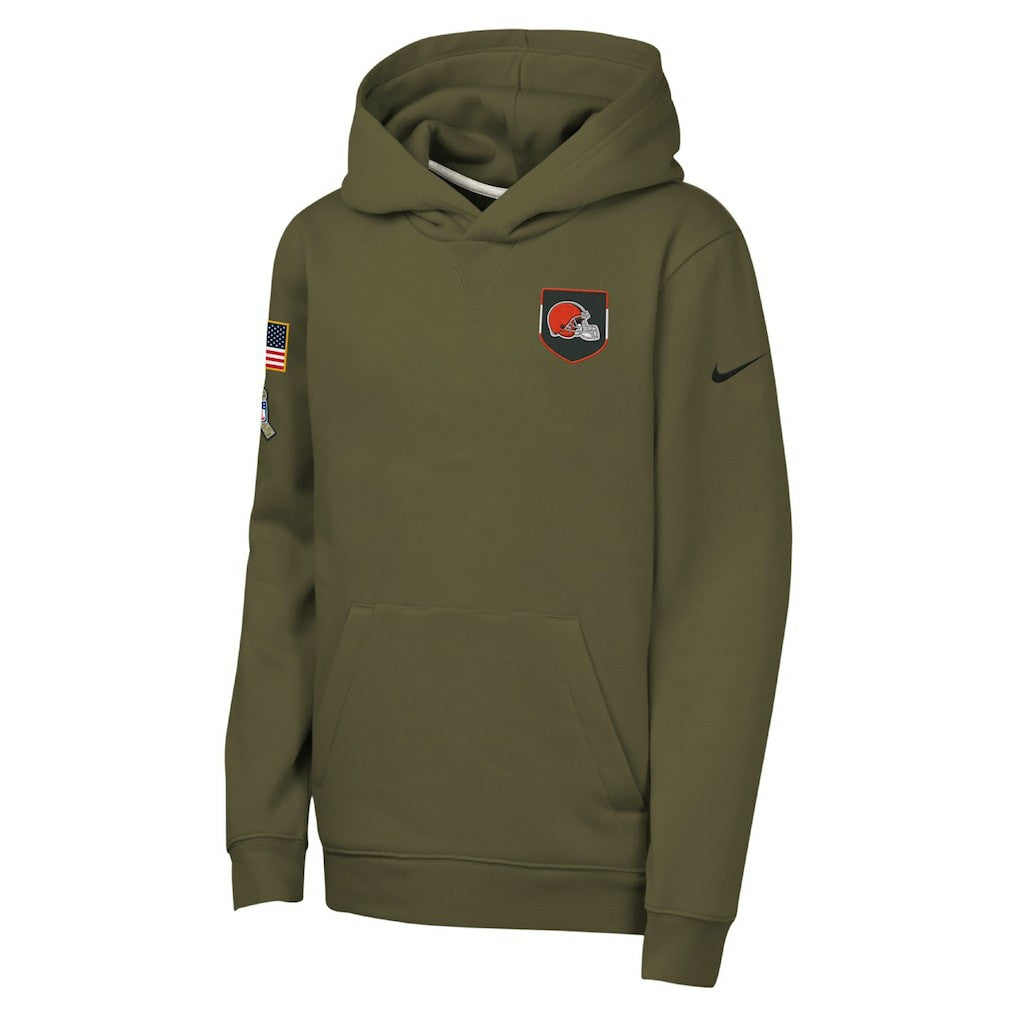 Cleveland Browns Youth 2025 Salute to Service Club Fleece Hoodie - Olive - Nike