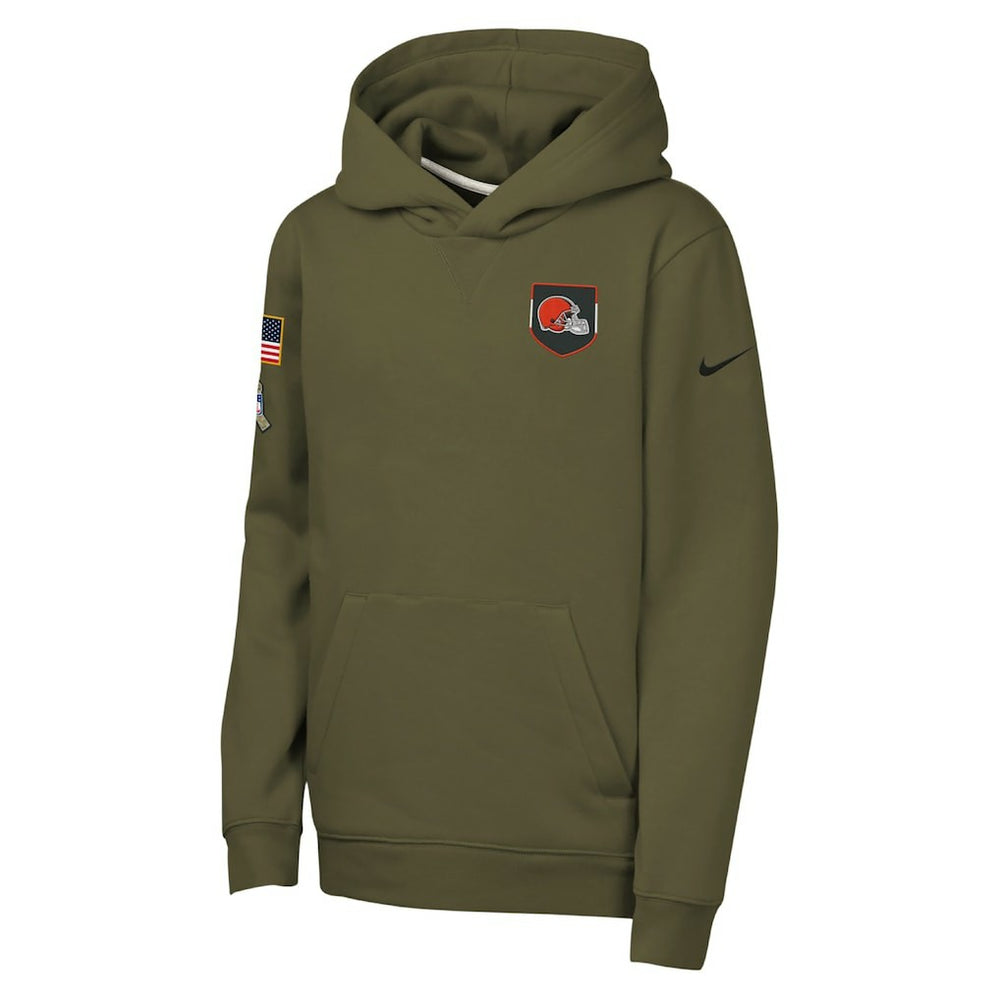 Cleveland Browns Youth 2025 Salute to Service Club Fleece Hoodie - Olive - Nike