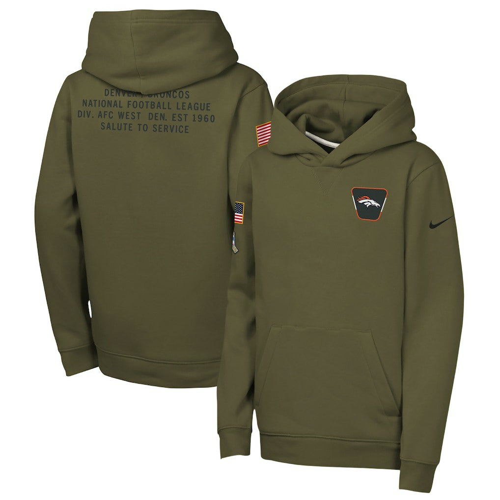 Denver Broncos Youth 2025 Salute to Service Club Fleece Hoodie - Olive - Nike