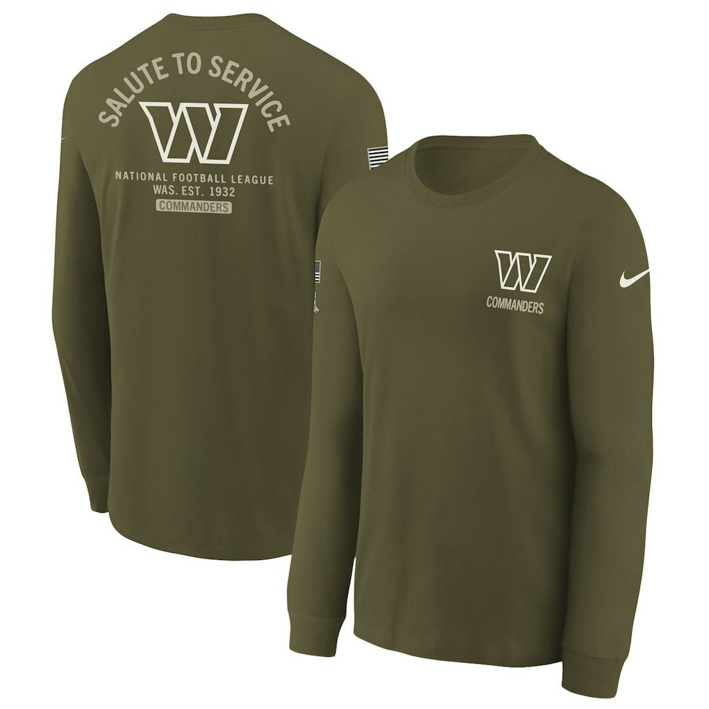 Washington Commanders Youth 2025 Salute to Service Sideline Long Sleeve T-Shirt - Olive - Nike