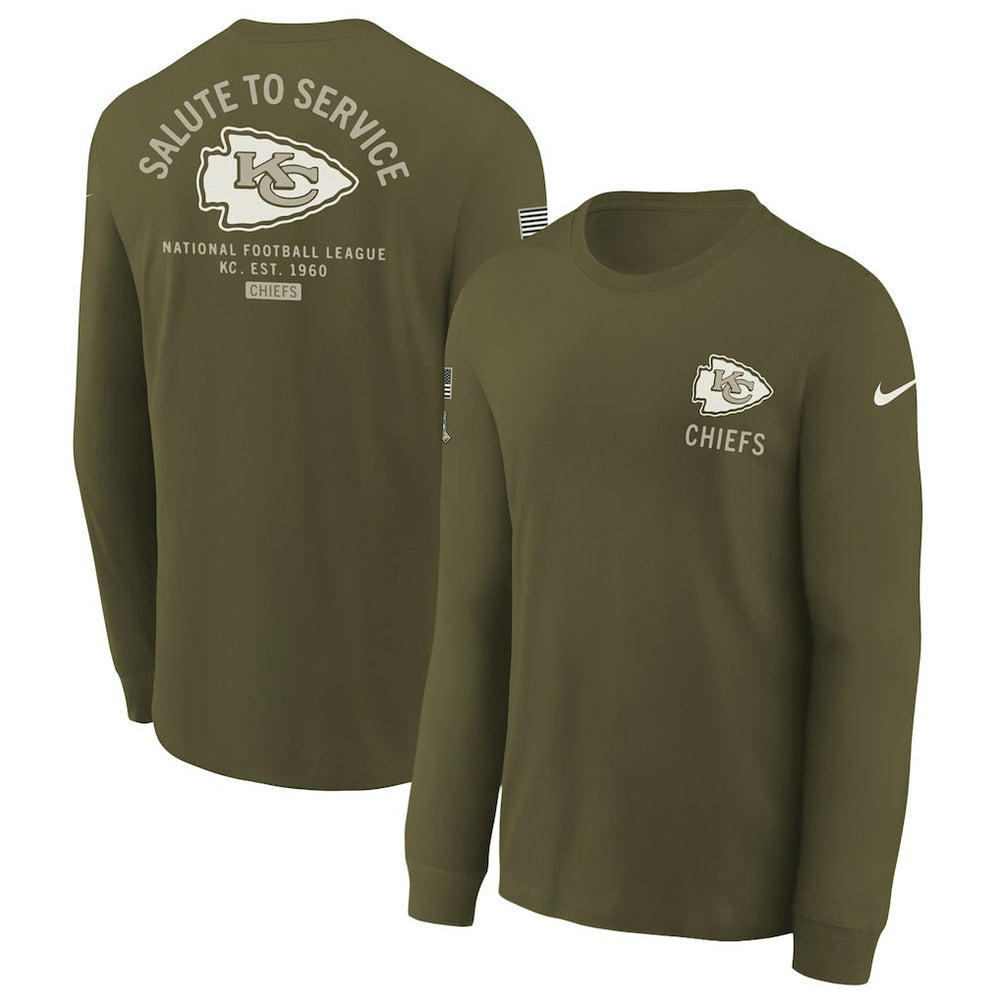 Kansas City Chiefs Youth 2025 Salute to Service Sideline Long Sleeve T-Shirt - Olive - Nike