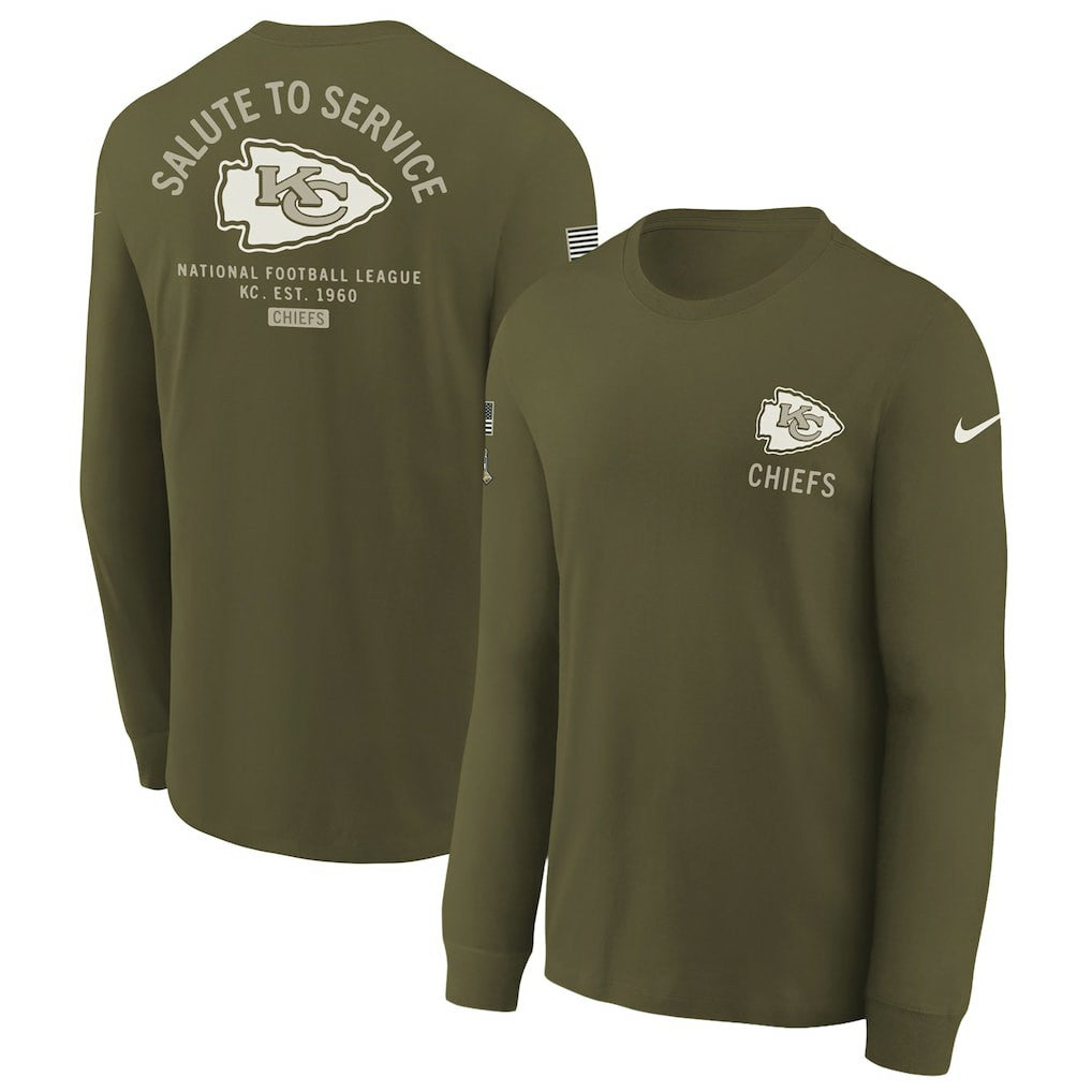 Kansas City Chiefs Youth 2025 Salute to Service Sideline Long Sleeve T-Shirt - Olive - Nike