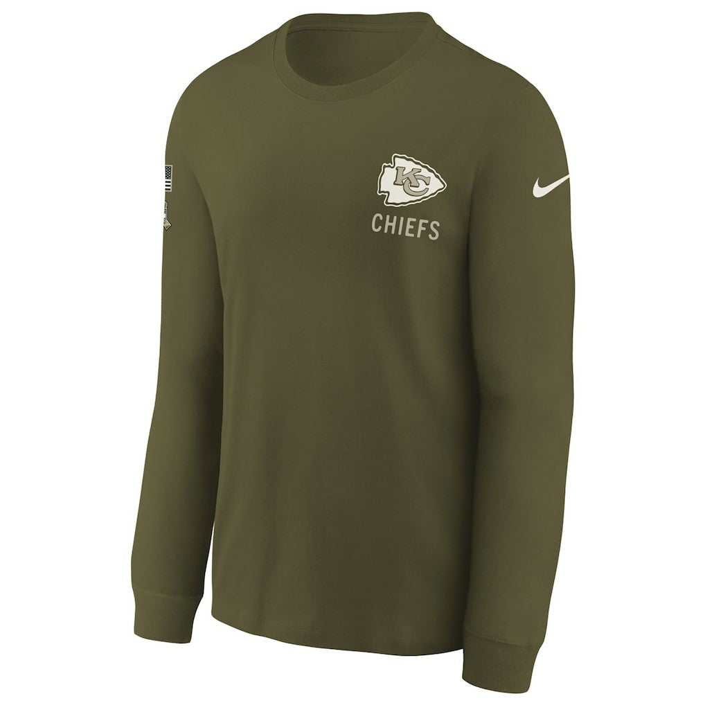 Kansas City Chiefs Youth 2025 Salute to Service Sideline Long Sleeve T-Shirt - Olive - Nike