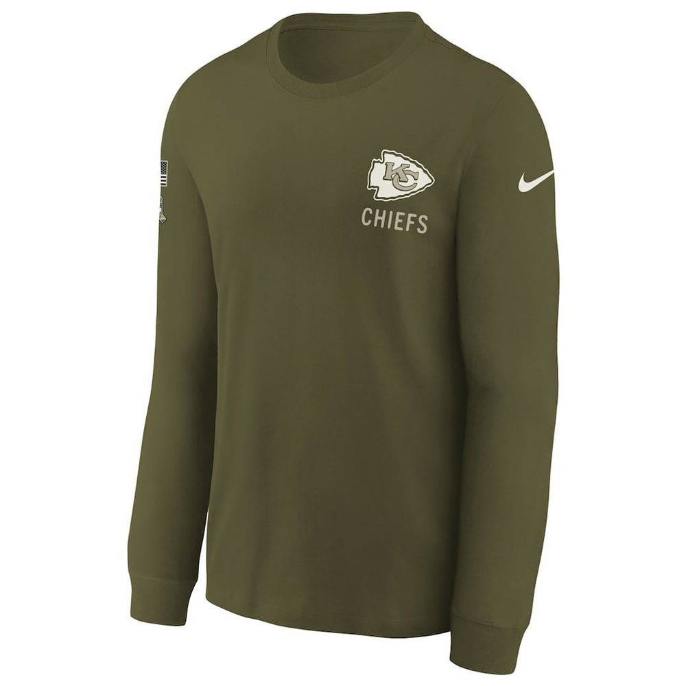 Kansas City Chiefs Youth 2025 Salute to Service Sideline Long Sleeve T-Shirt - Olive - Nike