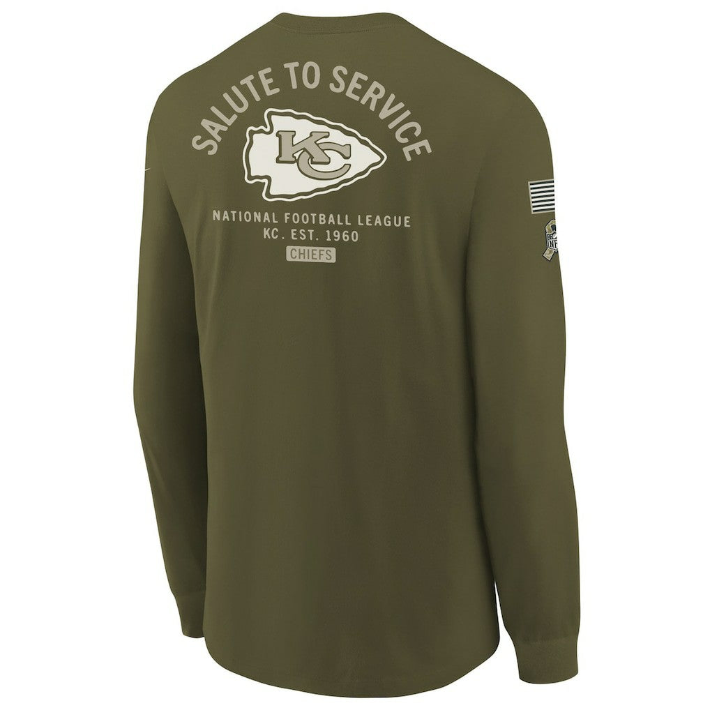 Kansas City Chiefs Youth 2025 Salute to Service Sideline Long Sleeve T-Shirt - Olive - Nike
