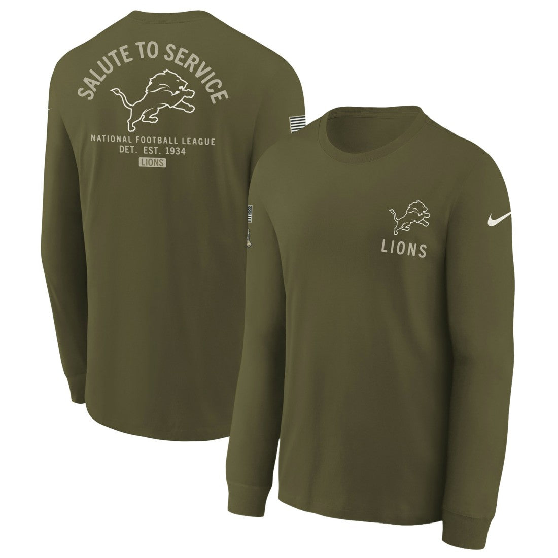 Detroit Lions Youth 2025 Salute to Service Sideline Long Sleeve T-Shirt - Olive - Nike