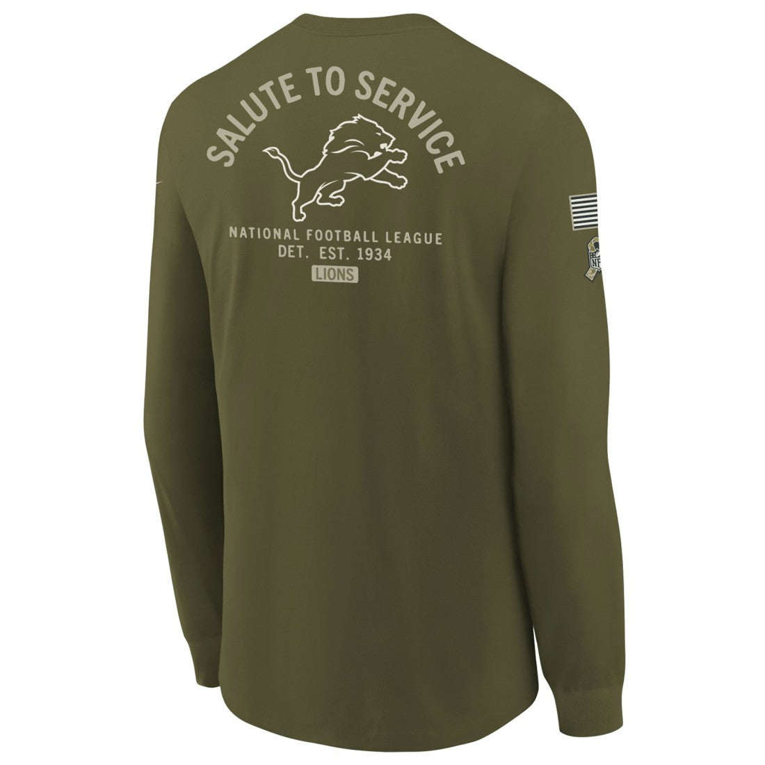 Detroit Lions Youth 2025 Salute to Service Sideline Long Sleeve T-Shirt - Olive - Nike