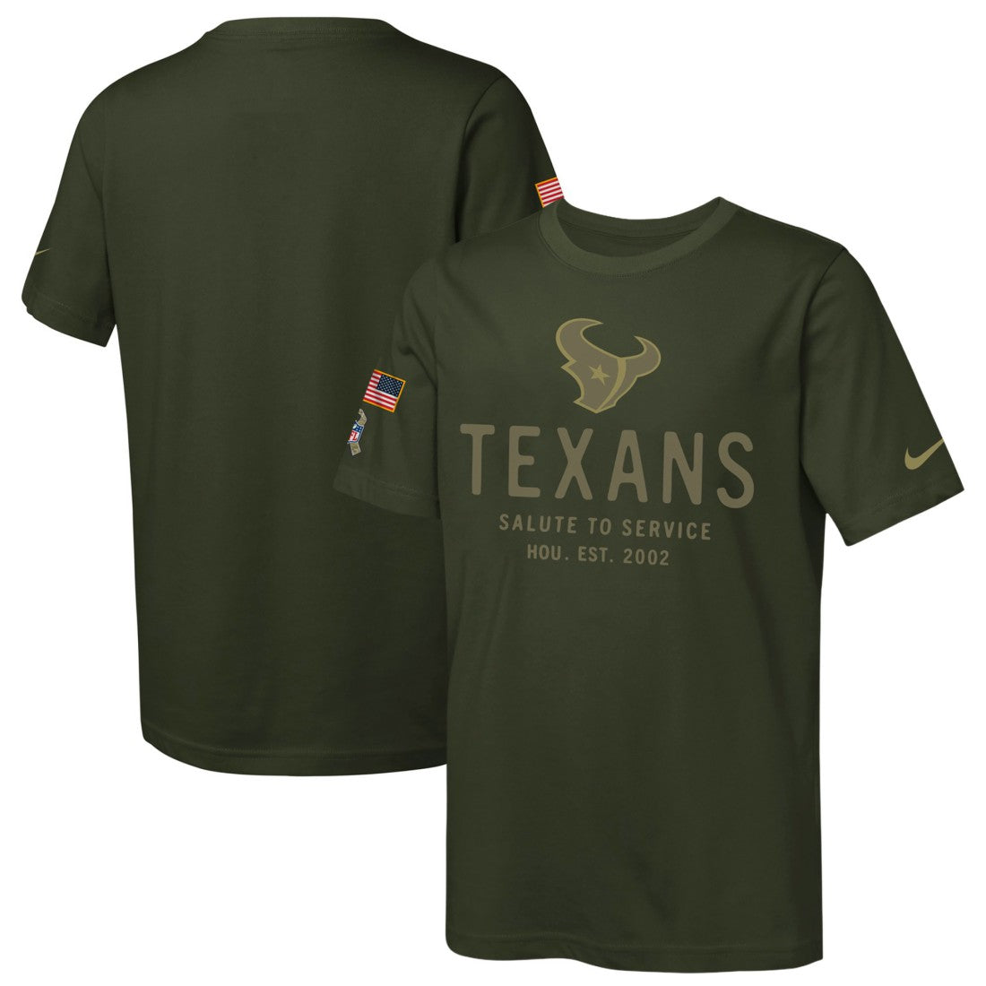 Houston Texans Youth 2025 Salute to Service Sideline Dri-FIT T-Shirt - Olive - Nike
