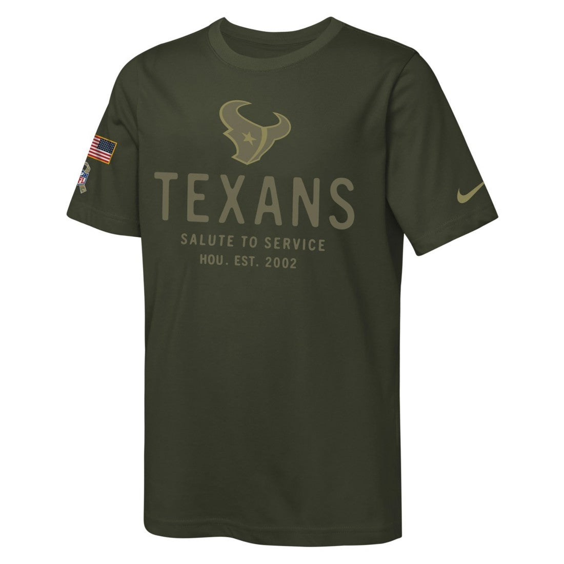 Houston Texans Youth 2025 Salute to Service Sideline Dri-FIT T-Shirt - Olive - Nike
