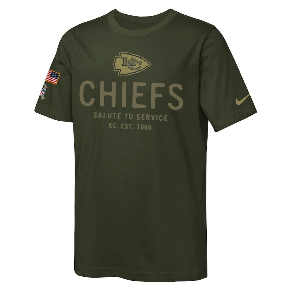 Kansas City Chiefs Youth 2025 Salute to Service Sideline Dri-FIT T-Shirt - Olive - Nike