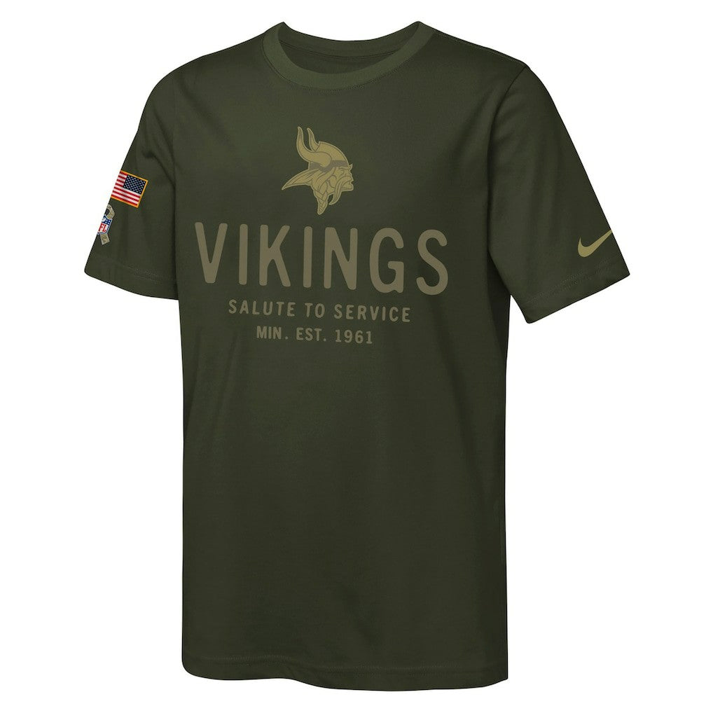 Minnesota Vikings Youth 2025 Salute to Service Sideline Dri-FIT T-Shirt - Olive - Nike