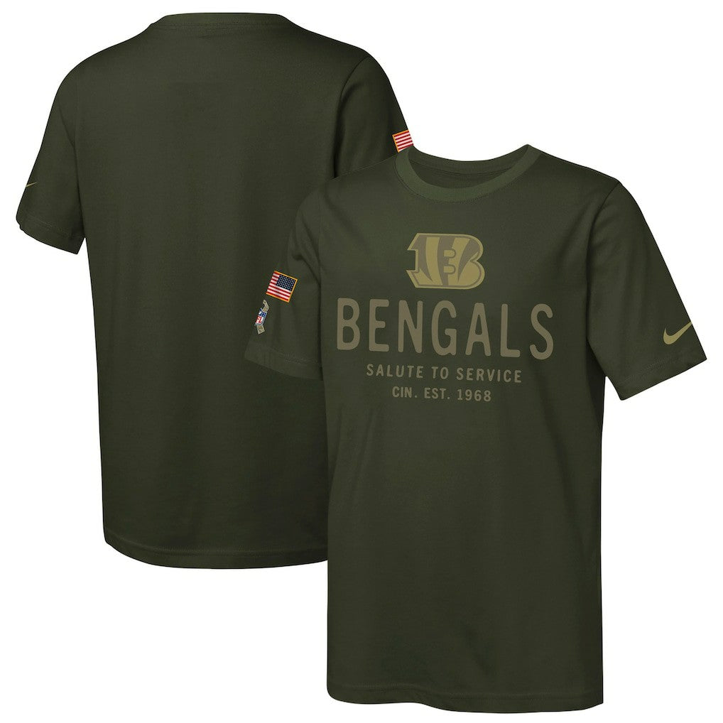 Cincinnati Bengals Youth 2025 Salute to Service Sideline Dri-FIT T-Shirt - Olive - Nike