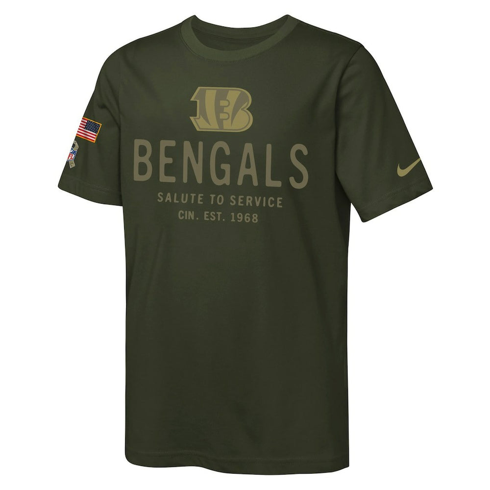 Cincinnati Bengals Youth 2025 Salute to Service Sideline Dri-FIT T-Shirt - Olive - Nike