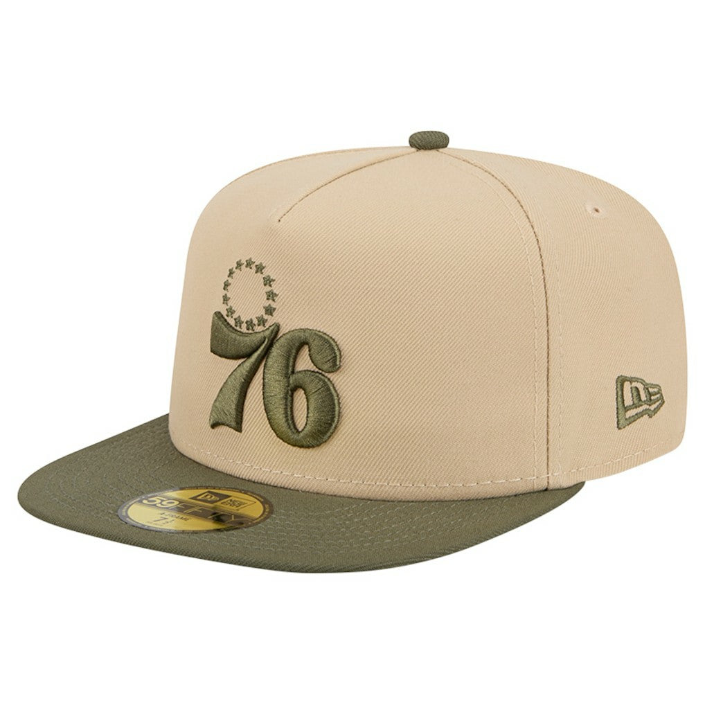 New Era Philadelphia 76ers Color Pack Two-Tone 59FIFTY A-Frame Fitted Hat Tan
