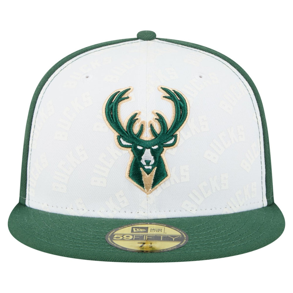 New Era Milwaukee Bucks Repeat 59Fifty Fitted Hat White/Hunter Green