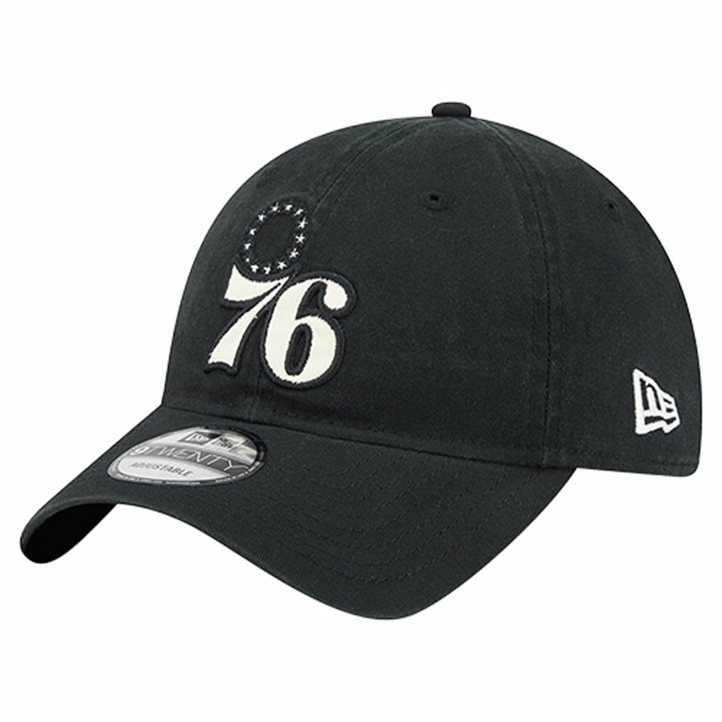 New Era Philadelphia 76ers Stamp Fabric Applique 9TWENTY Adjustable Hat Black