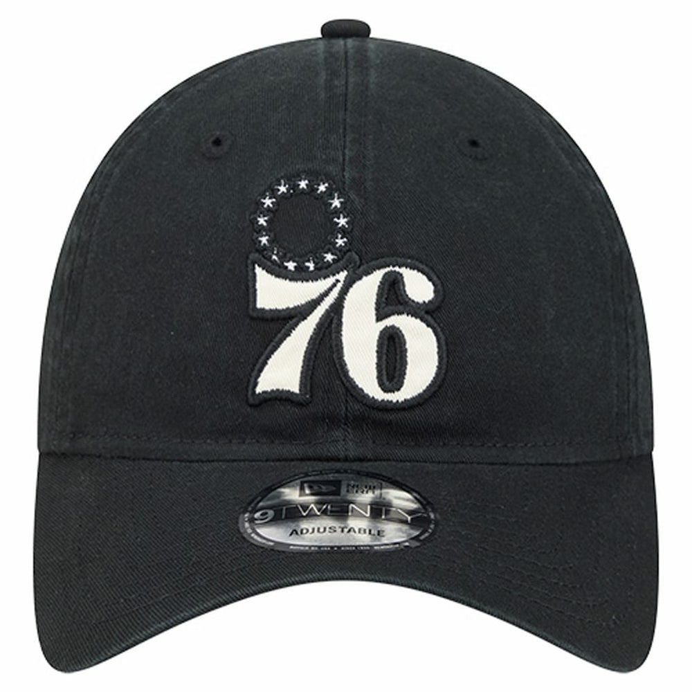 New Era Philadelphia 76ers Stamp Fabric Applique 9TWENTY Adjustable Hat Black