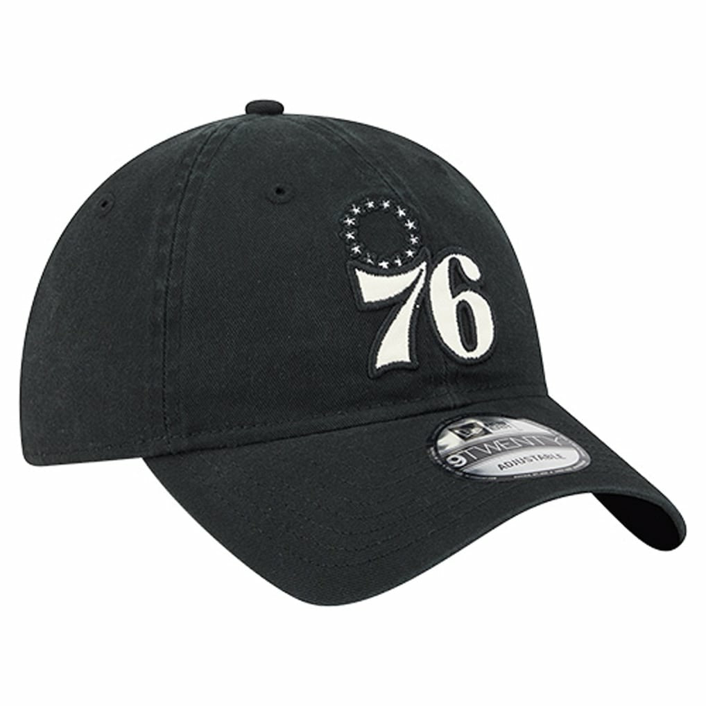 New Era Philadelphia 76ers Stamp Fabric Applique 9TWENTY Adjustable Hat Black