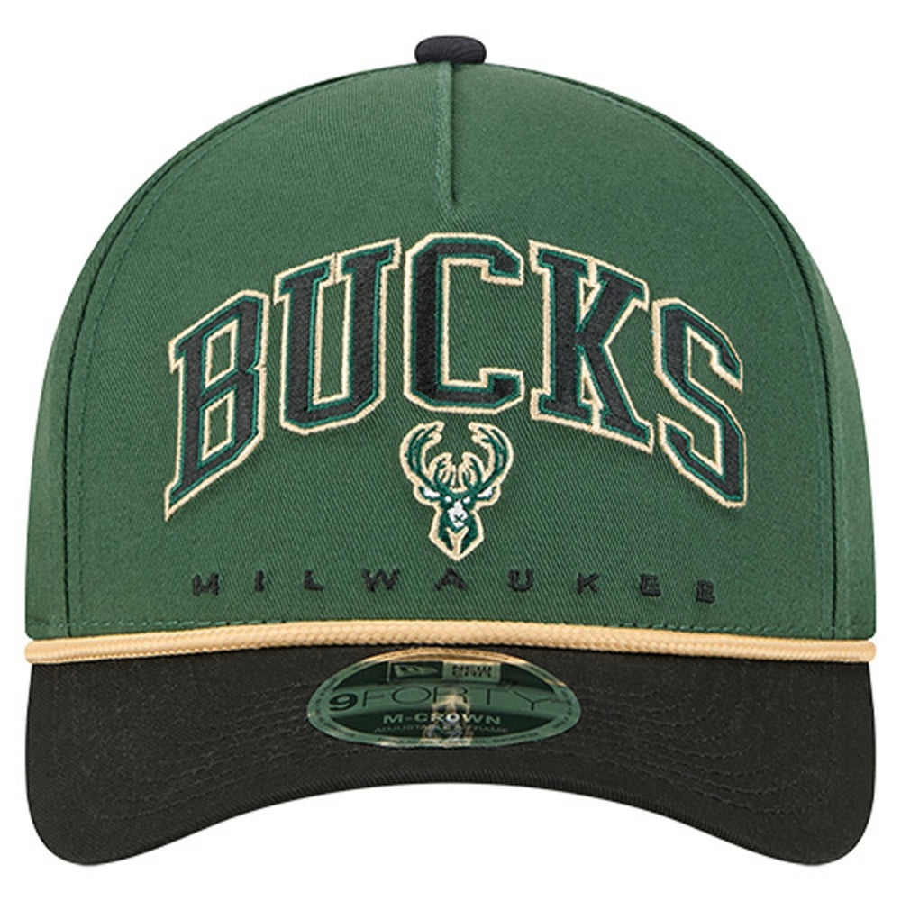 New Era Milwaukee Bucks Bold Arch COOLERA 9FORTY A-Frame M-Crown Adjustable Hat Hunter Green