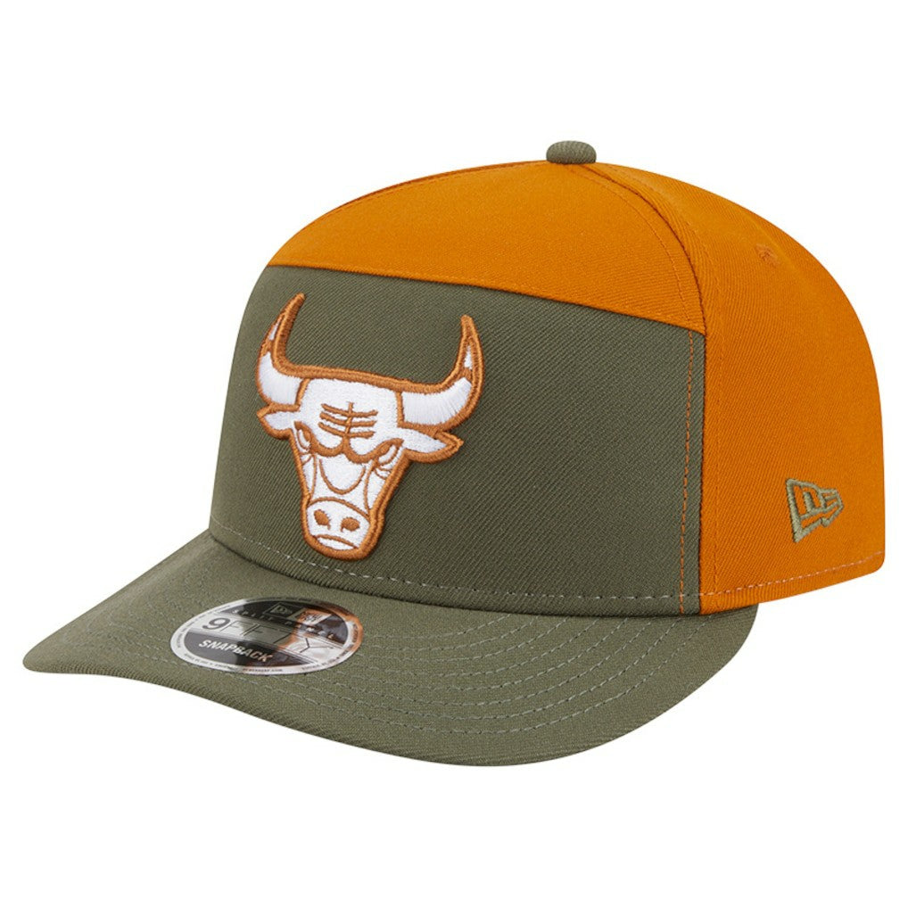 New Era Chicago Bulls Two-Tone Color Pack Split Panel 9FIFTY Adjustable Hat Olive/Burnt Orange