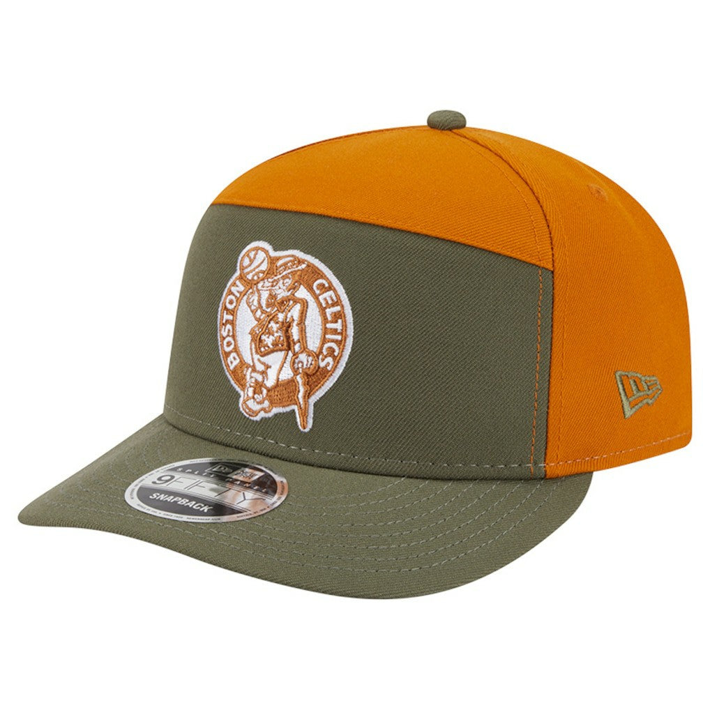 New Era Boston Celtics Two-Tone Color Pack Split Panel 9FIFTY Adjustable Hat Olive/Burnt Orange