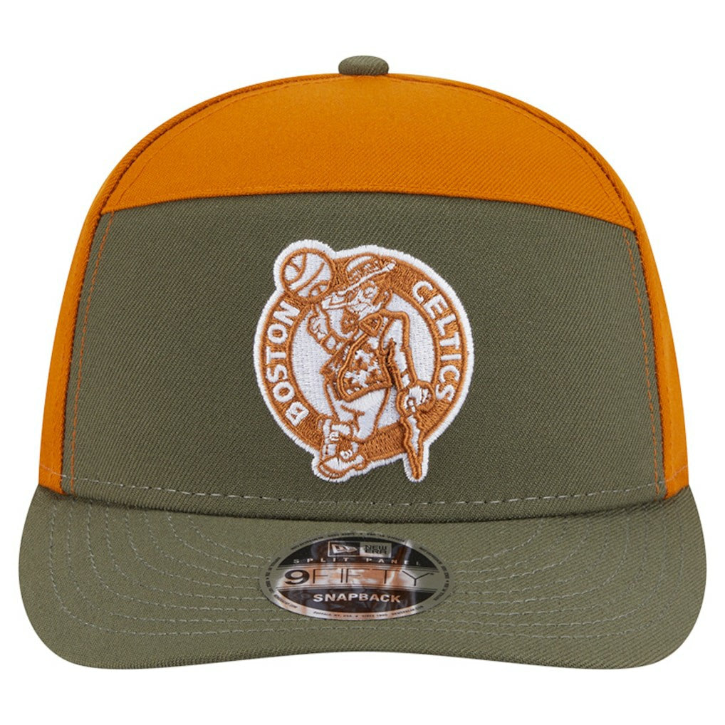 New Era Boston Celtics Two-Tone Color Pack Split Panel 9FIFTY Adjustable Hat Olive/Burnt Orange