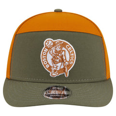 New Era Boston Celtics Two-Tone Color Pack Split Panel 9FIFTY Adjustable Hat Olive/Burnt Orange