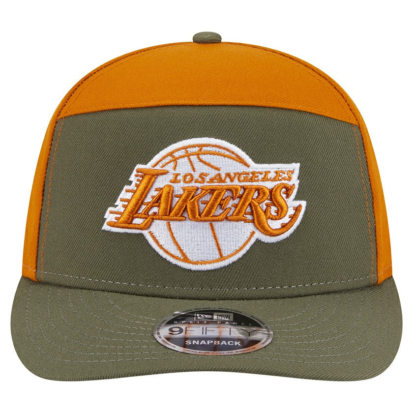New Era Los Angeles Lakers Two-Tone Color Pack Split Panel 9FIFTY Adjustable Hat Olive/Burnt Orange