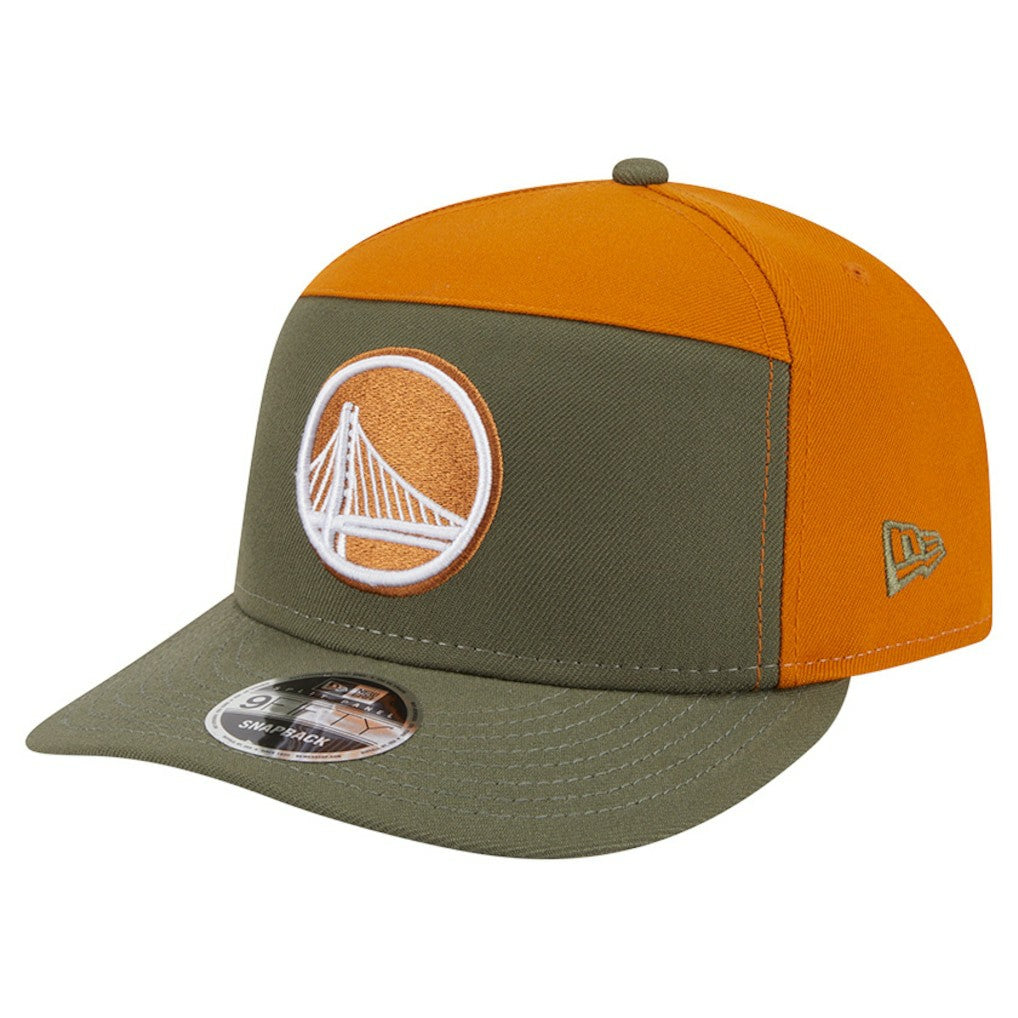 New Era Golden State Warriors Two-Tone Color Pack Split Panel 9FIFTY Adjustable Hat Olive/Burnt Orange