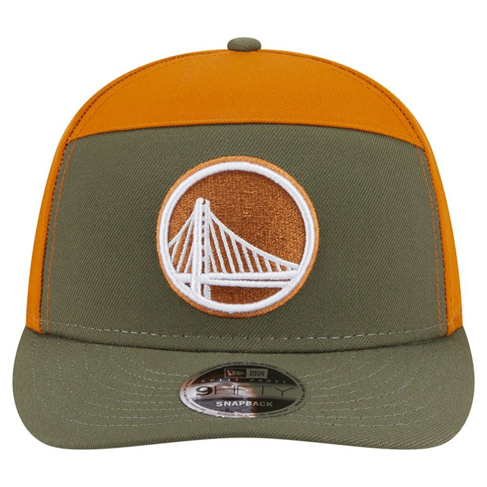 New Era Golden State Warriors Two-Tone Color Pack Split Panel 9FIFTY Adjustable Hat Olive/Burnt Orange