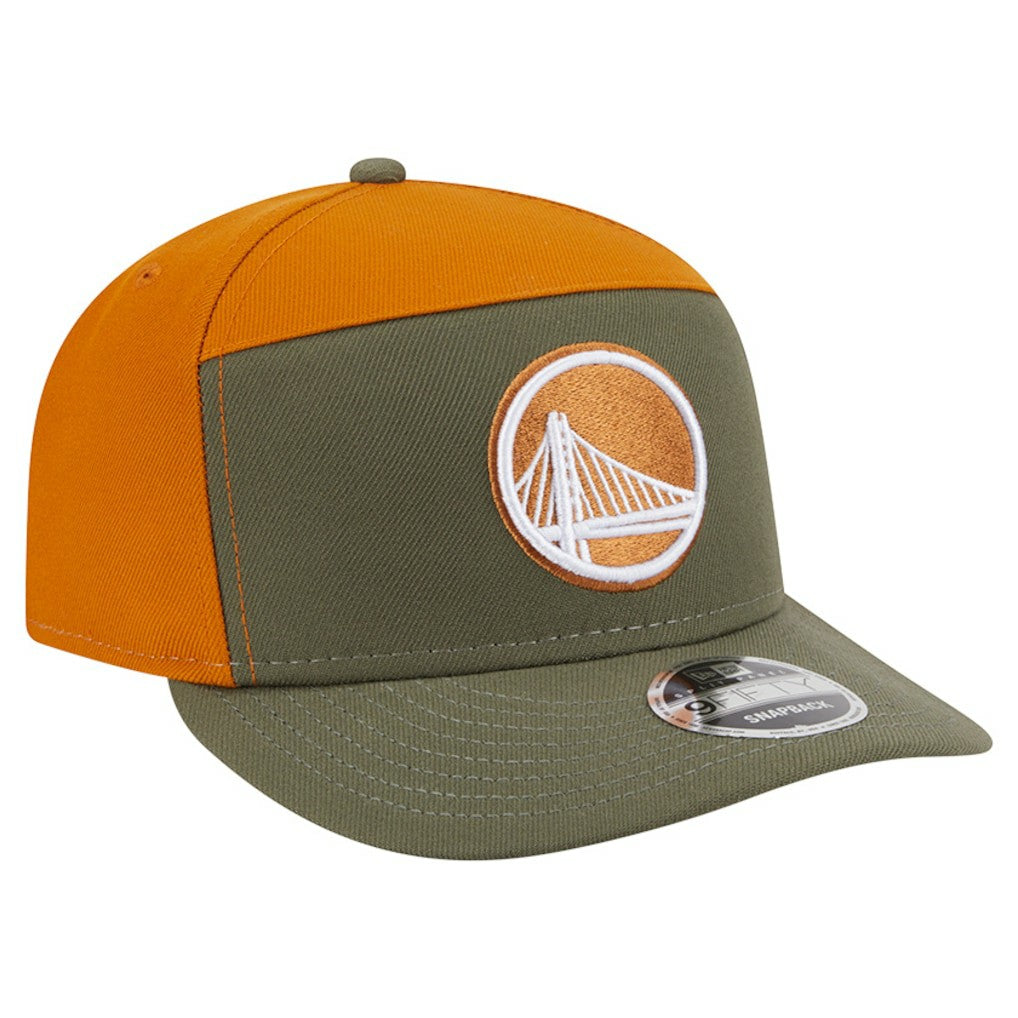 New Era Golden State Warriors Two-Tone Color Pack Split Panel 9FIFTY Adjustable Hat Olive/Burnt Orange