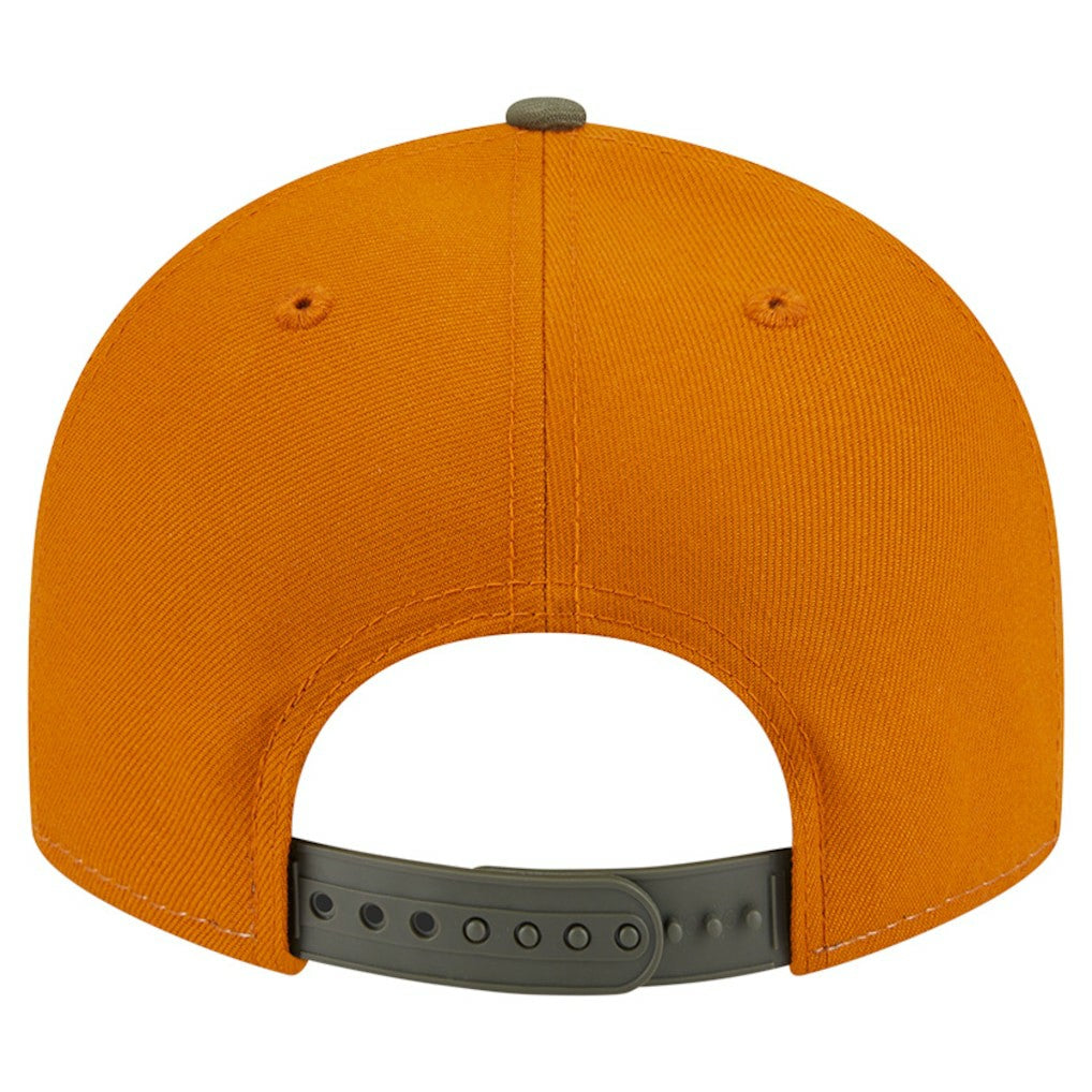 New Era Golden State Warriors Two-Tone Color Pack Split Panel 9FIFTY Adjustable Hat Olive/Burnt Orange