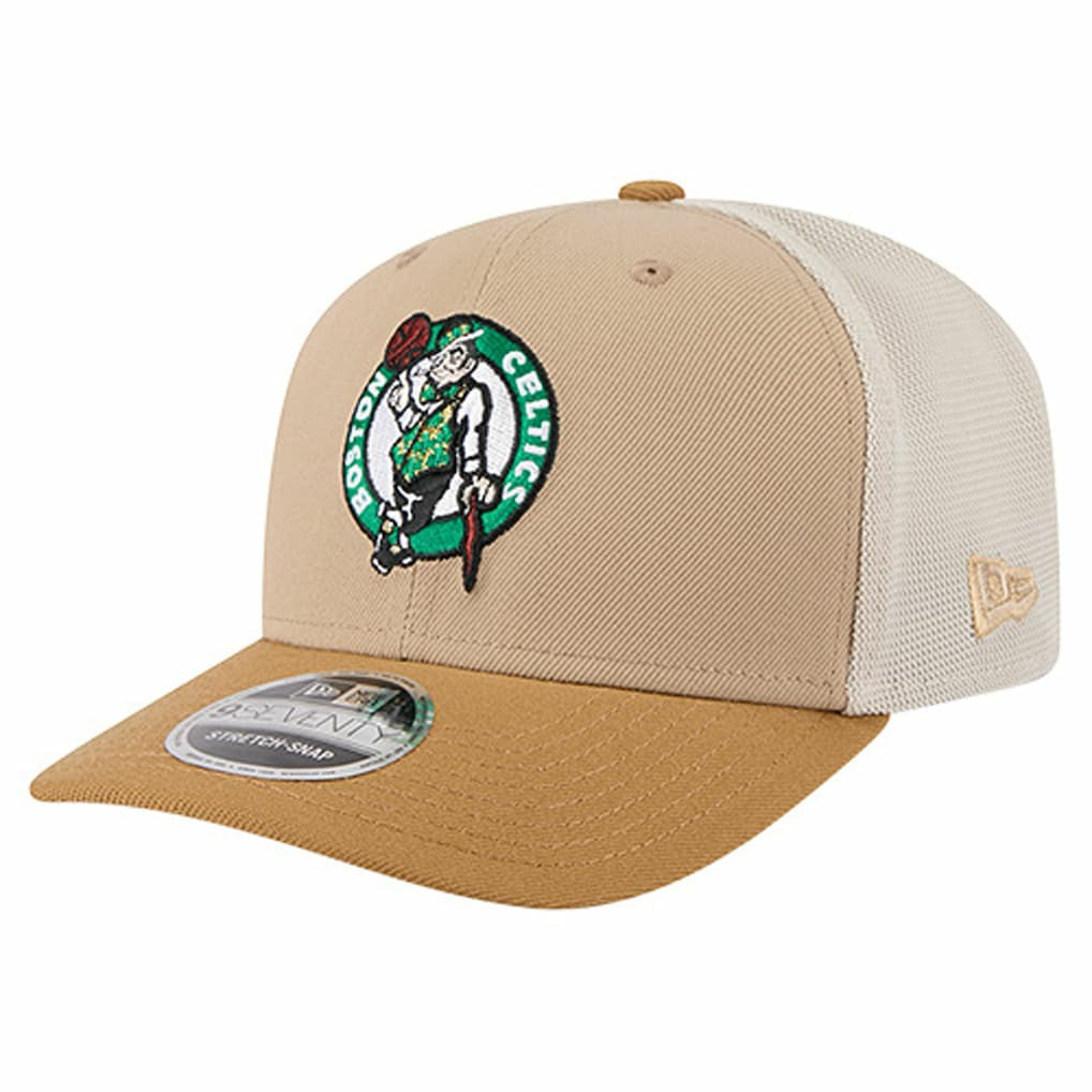 New Era Boston Celtics Two-Tone 9SEVENTY Adjustable Trucker Hat Tan/Light Brown