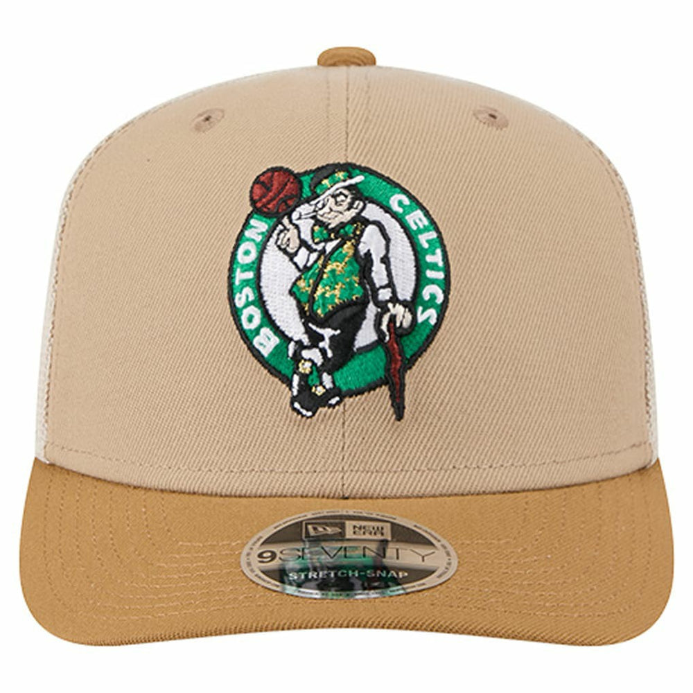 New Era Boston Celtics Two-Tone 9SEVENTY Adjustable Trucker Hat Tan/Light Brown