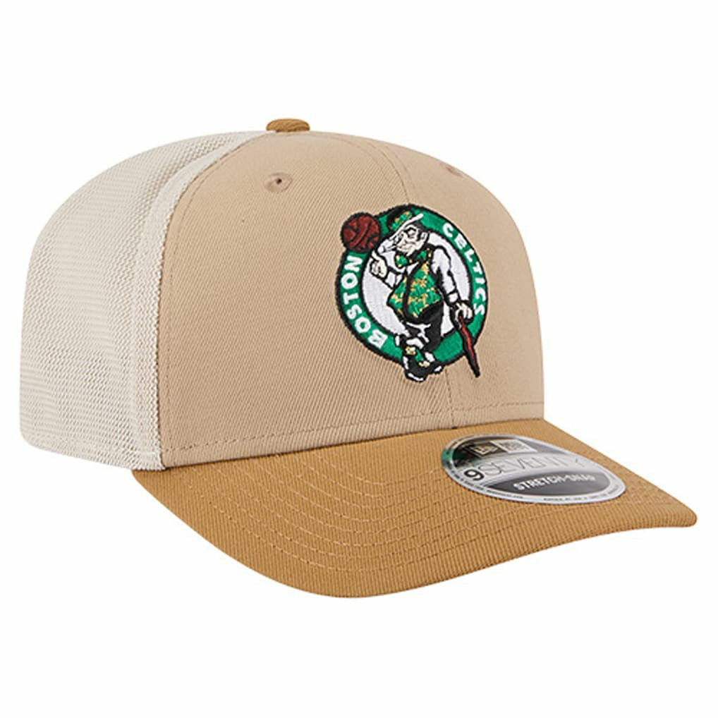 New Era Boston Celtics Two-Tone 9SEVENTY Adjustable Trucker Hat Tan/Light Brown