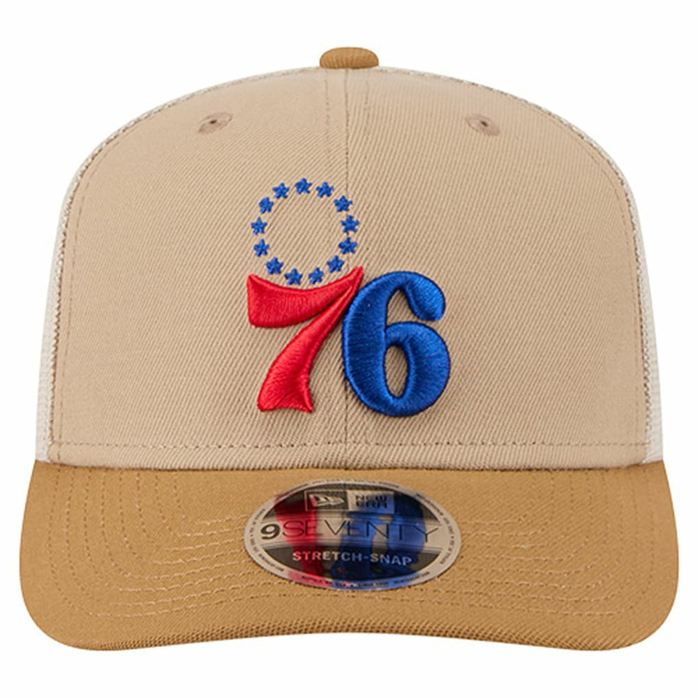 New Era Philadelphia 76ers Two-Tone 9SEVENTY Adjustable Trucker Hat Tan/Light Brown