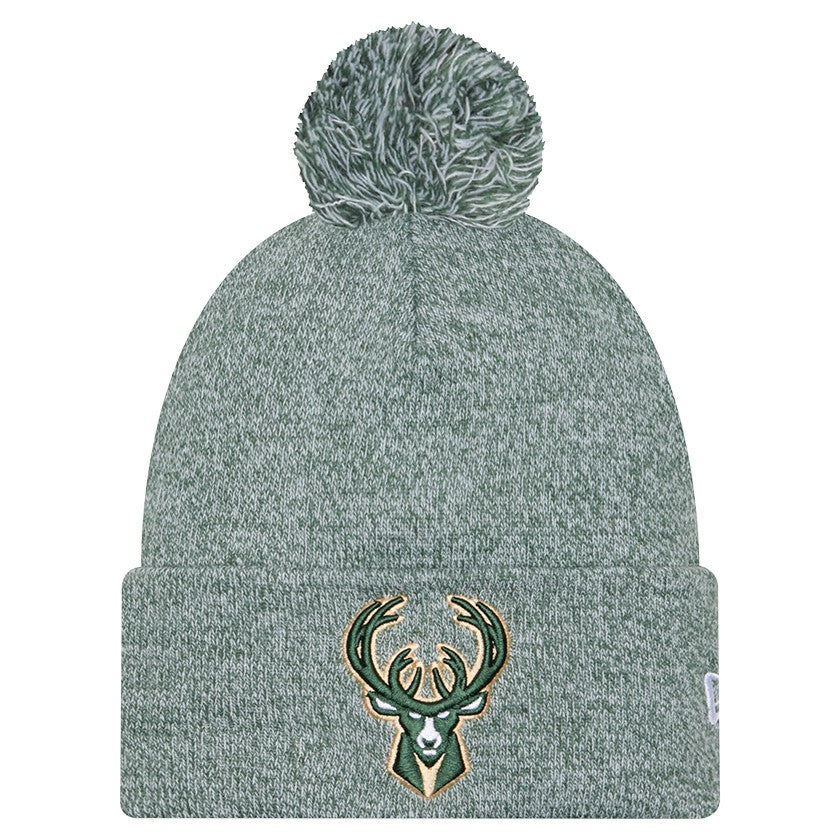 New Era Milwaukee Bucks Marled Cuffed Knit Hat with Pom Hunter Green