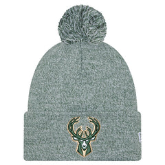 New Era Milwaukee Bucks Marled Cuffed Knit Hat with Pom Hunter Green
