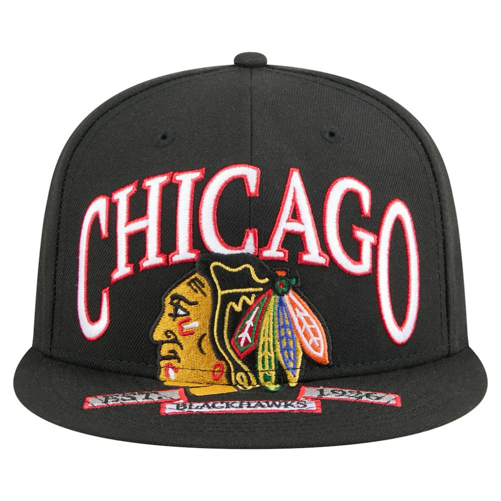 Chicago Blackhawks New Era Oversized Vintage Arch 59Fifty Fitted Hat - Black | New Era on sale