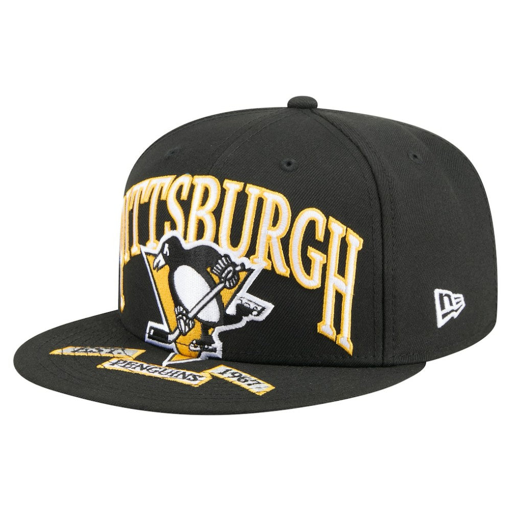 Pittsburgh Penguins New Era Oversized Vintage Arch 59Fifty Fitted Hat - Black | New Era Clearance