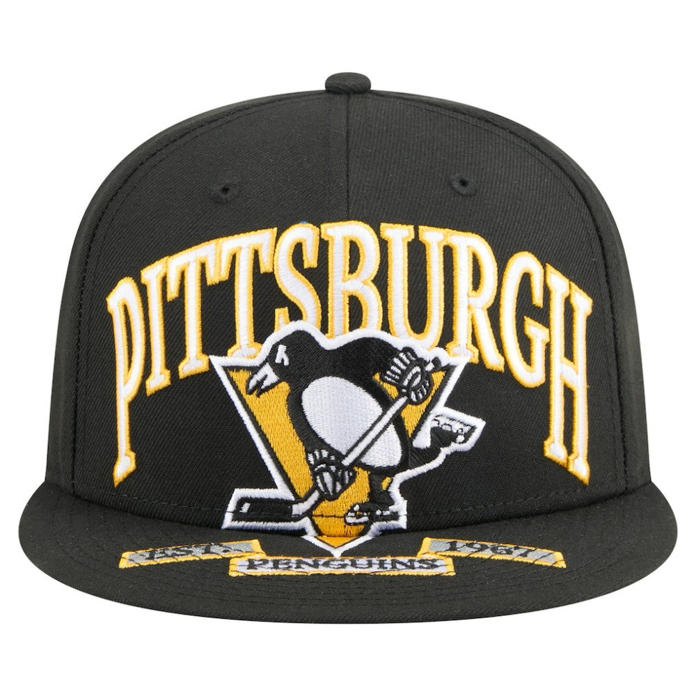 Pittsburgh Penguins New Era Oversized Vintage Arch 59Fifty Fitted Hat - Black | New Era Clearance