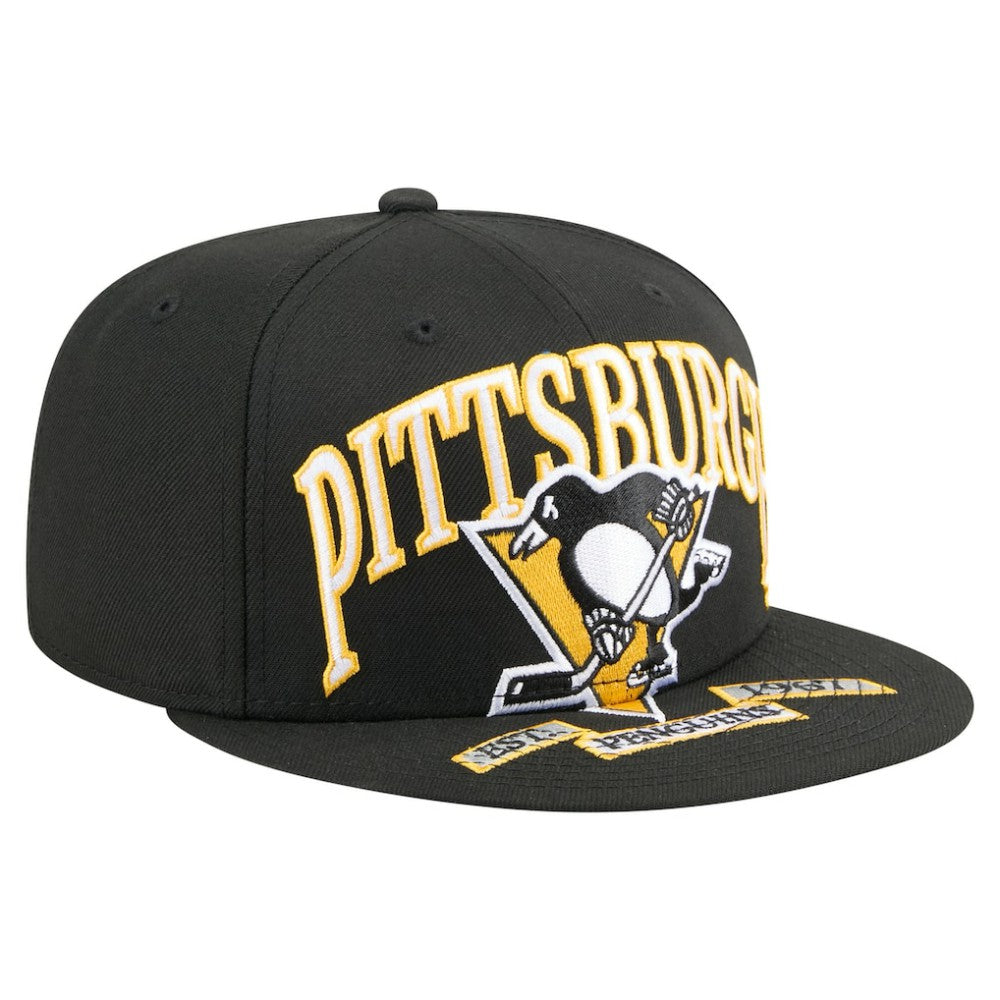 Pittsburgh Penguins New Era Oversized Vintage Arch 59Fifty Fitted Hat - Black | New Era Clearance