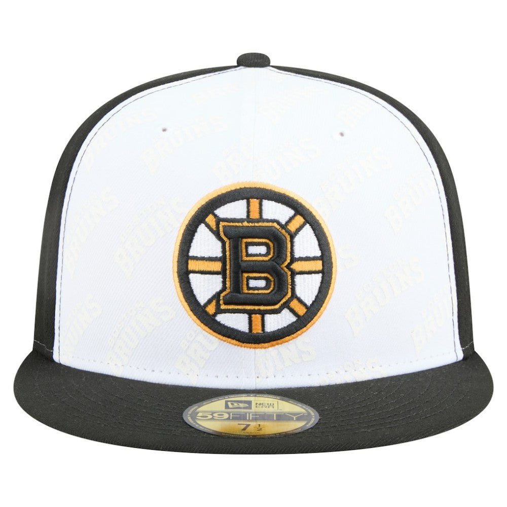 Boston Bruins New Era Repeat Two-Tone 59FIFTY Fitted Hat - White/Black | New Era Clearance