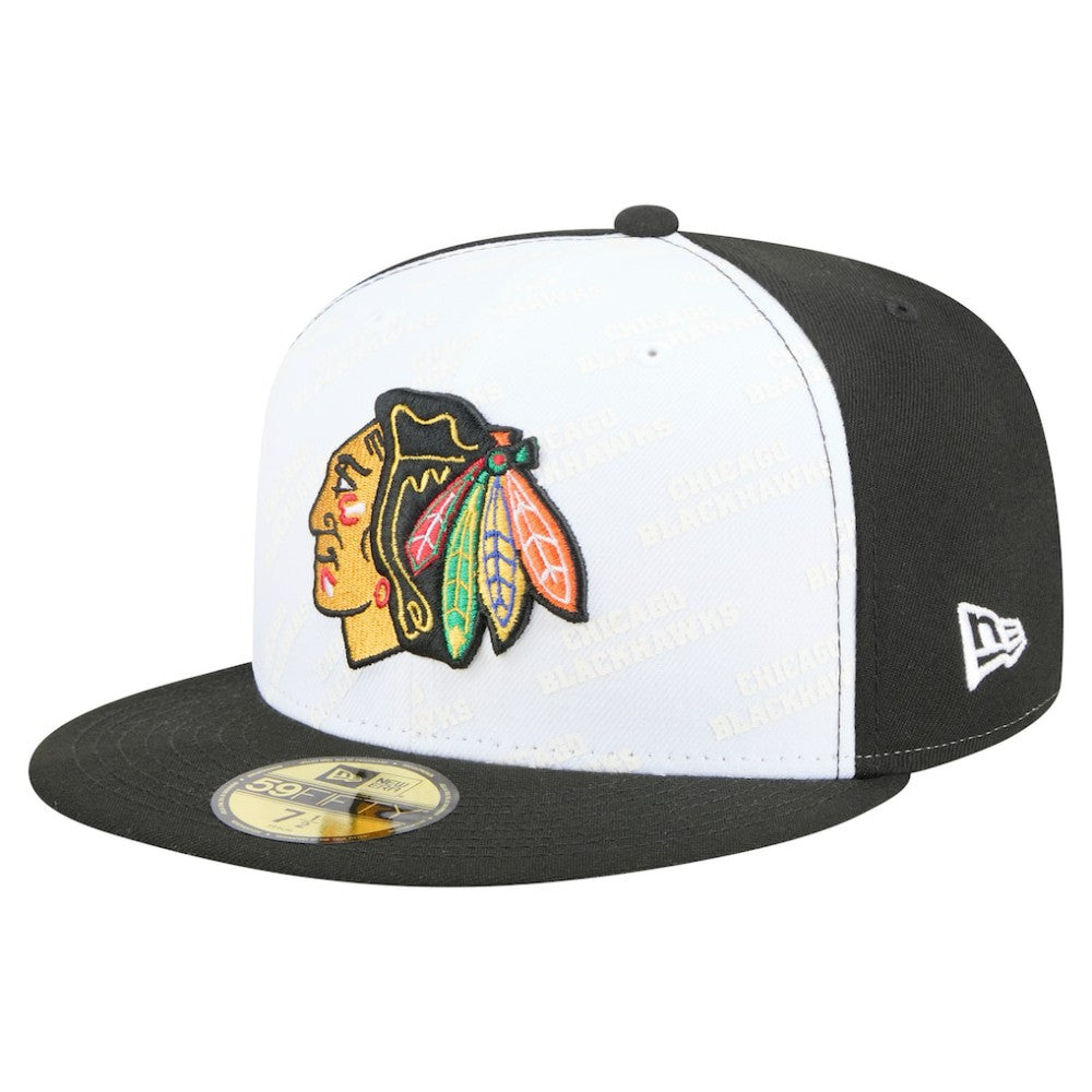 Chicago Blackhawks New Era Repeat Two-Tone 59FIFTY Fitted Hat - White/Black | New Era Clearance