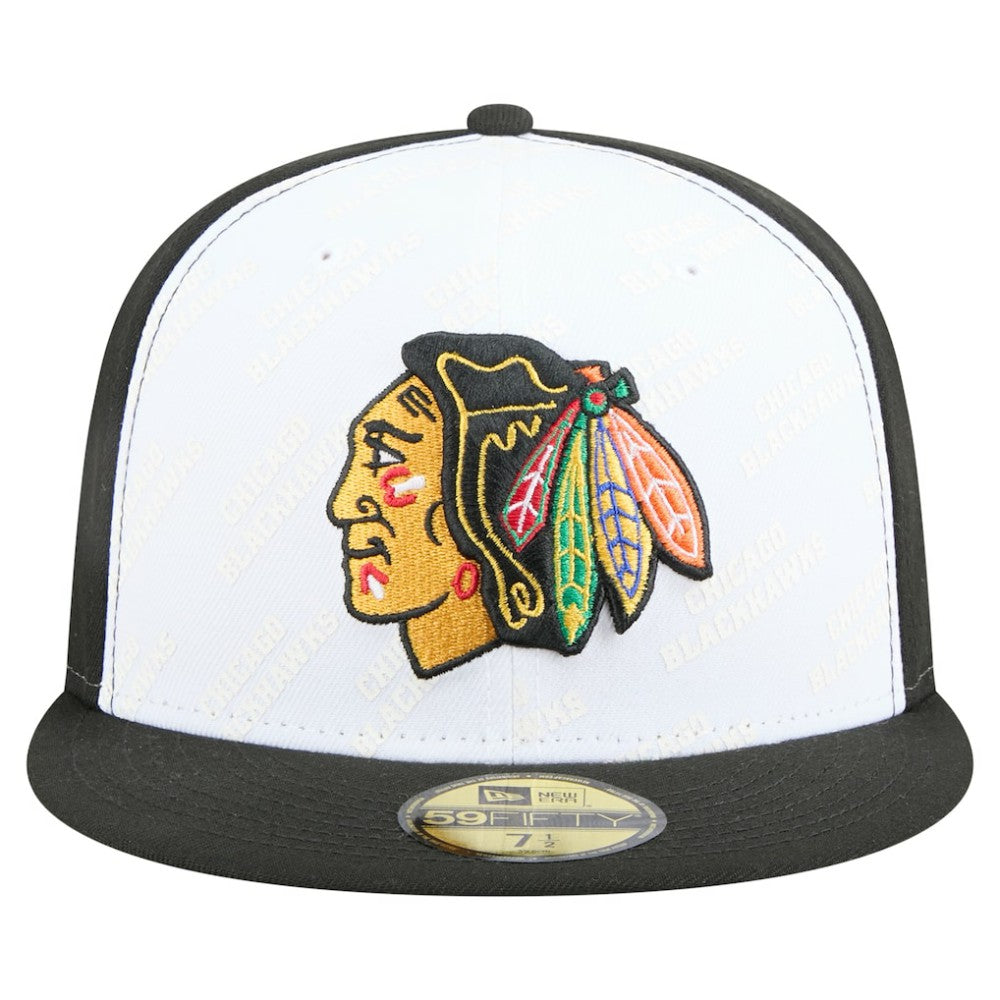 Chicago Blackhawks New Era Repeat Two-Tone 59FIFTY Fitted Hat - White/Black | New Era Clearance