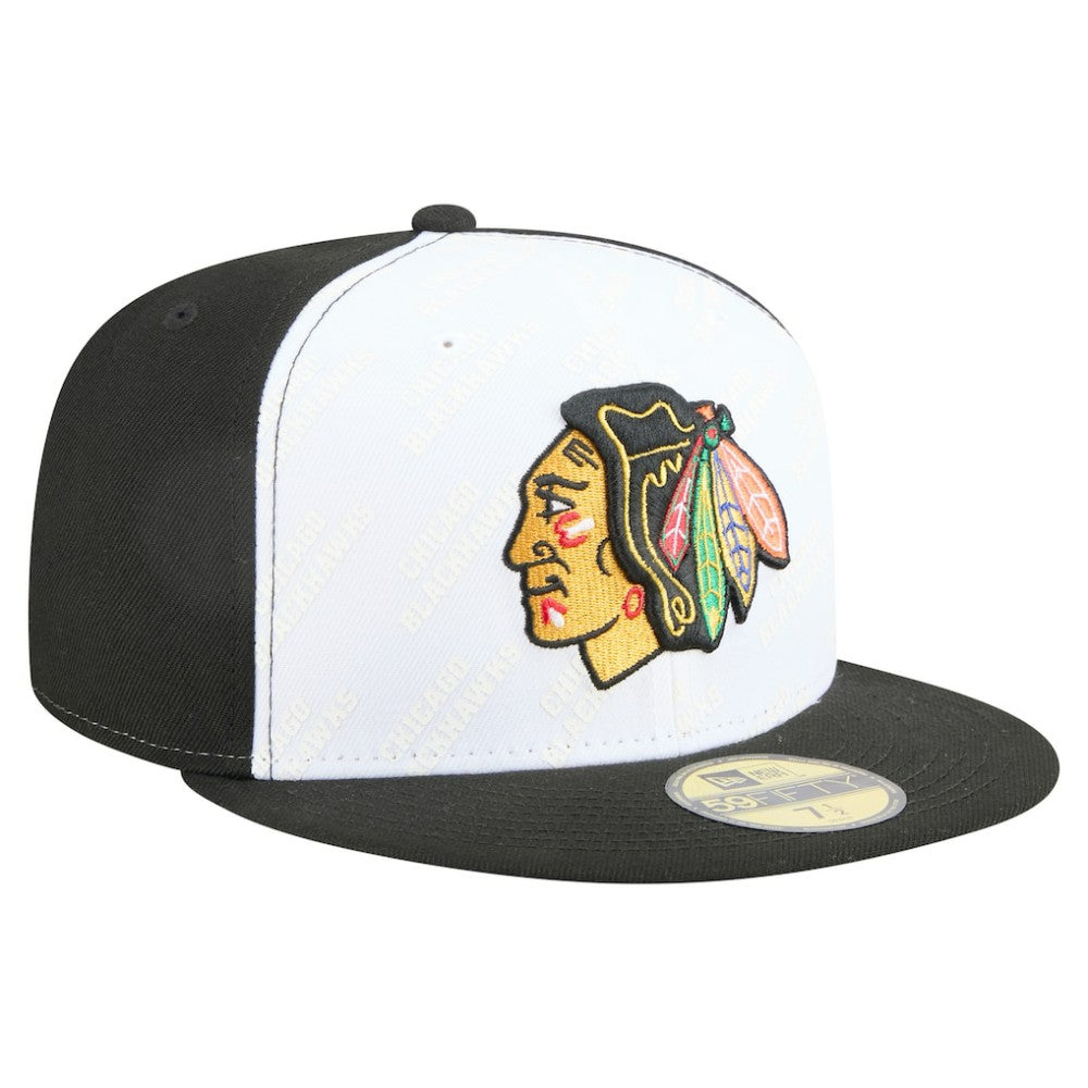 Chicago Blackhawks New Era Repeat Two-Tone 59FIFTY Fitted Hat - White/Black | New Era Clearance